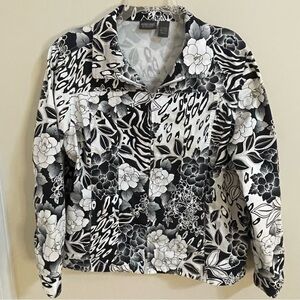 Additions by Chico’s Black & White Floral Full Zip Jacket Women’s Size XL